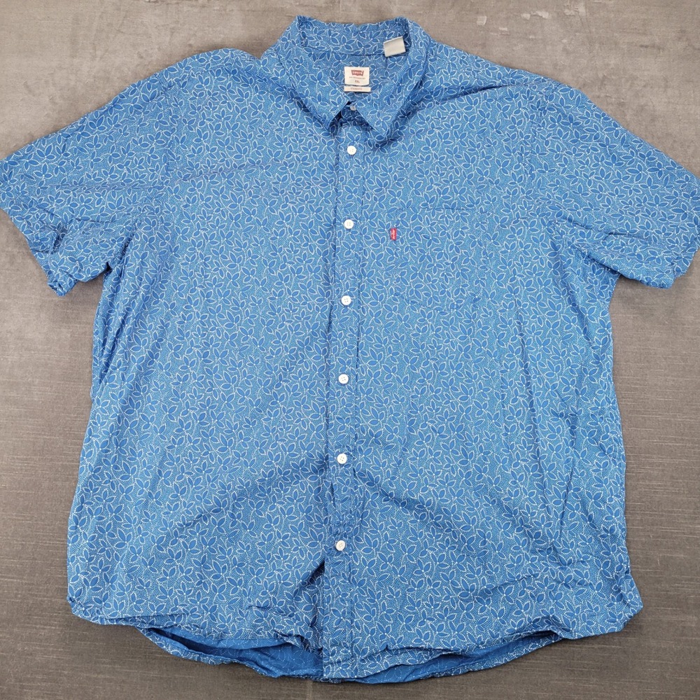 Levi's Vintage Mens XXL Button Down Shirt Blue Floral Print Short Sleeve‎